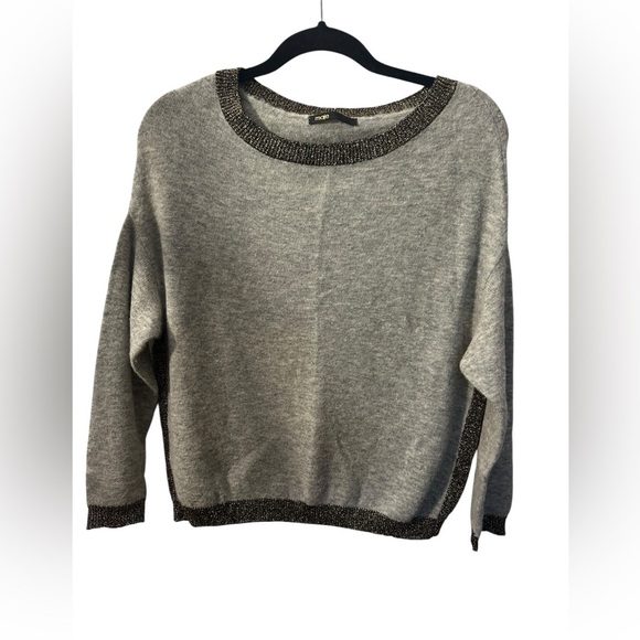 Maje Grey Pullover Sweater with Metallic Neck Detail - Picture 1 of 4